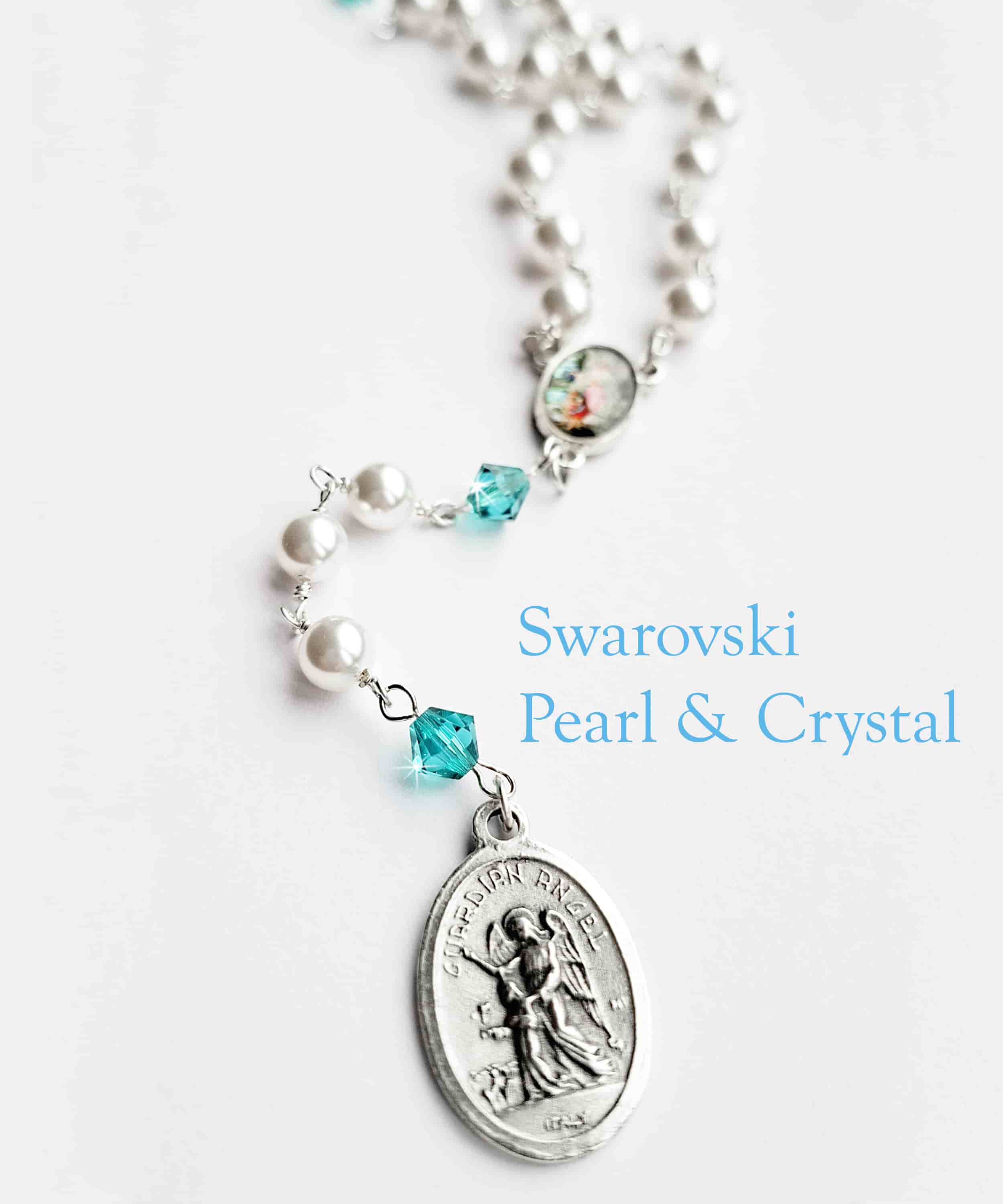 Guardian Angel Pearl and Birthstone Rosary