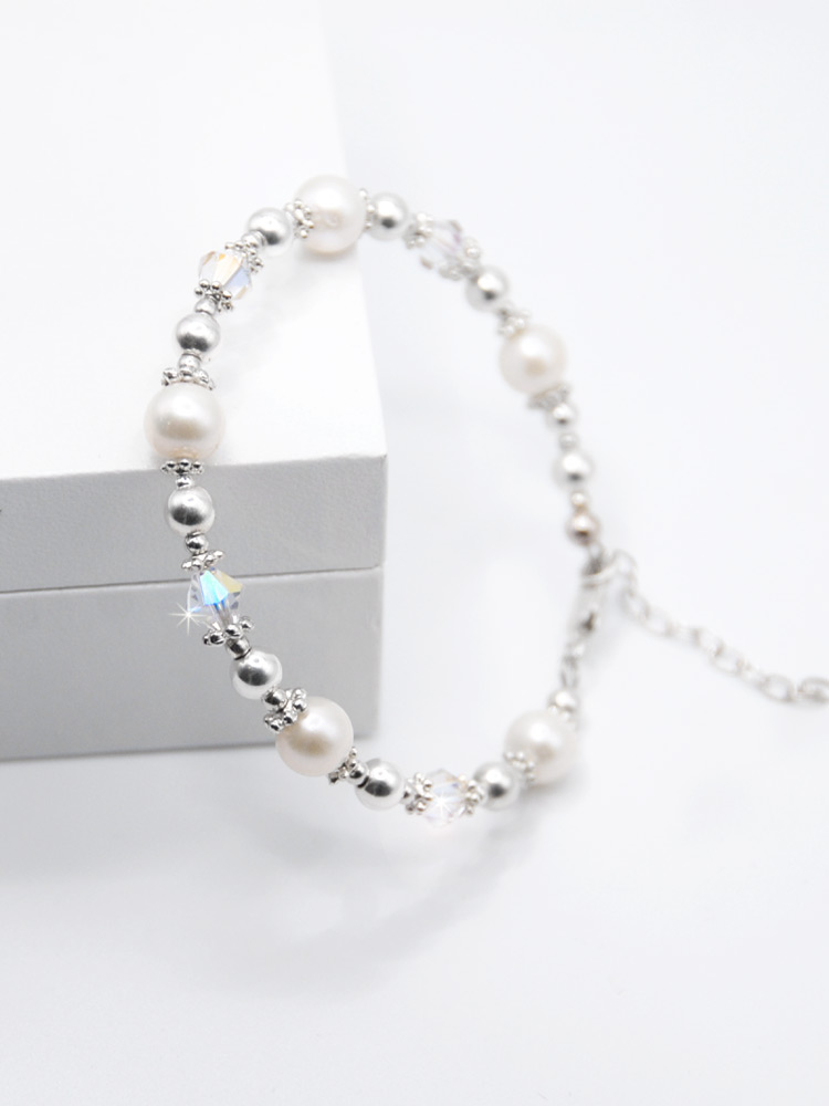 Cherished Pearl and Crystal Bracelet Sterling Silver