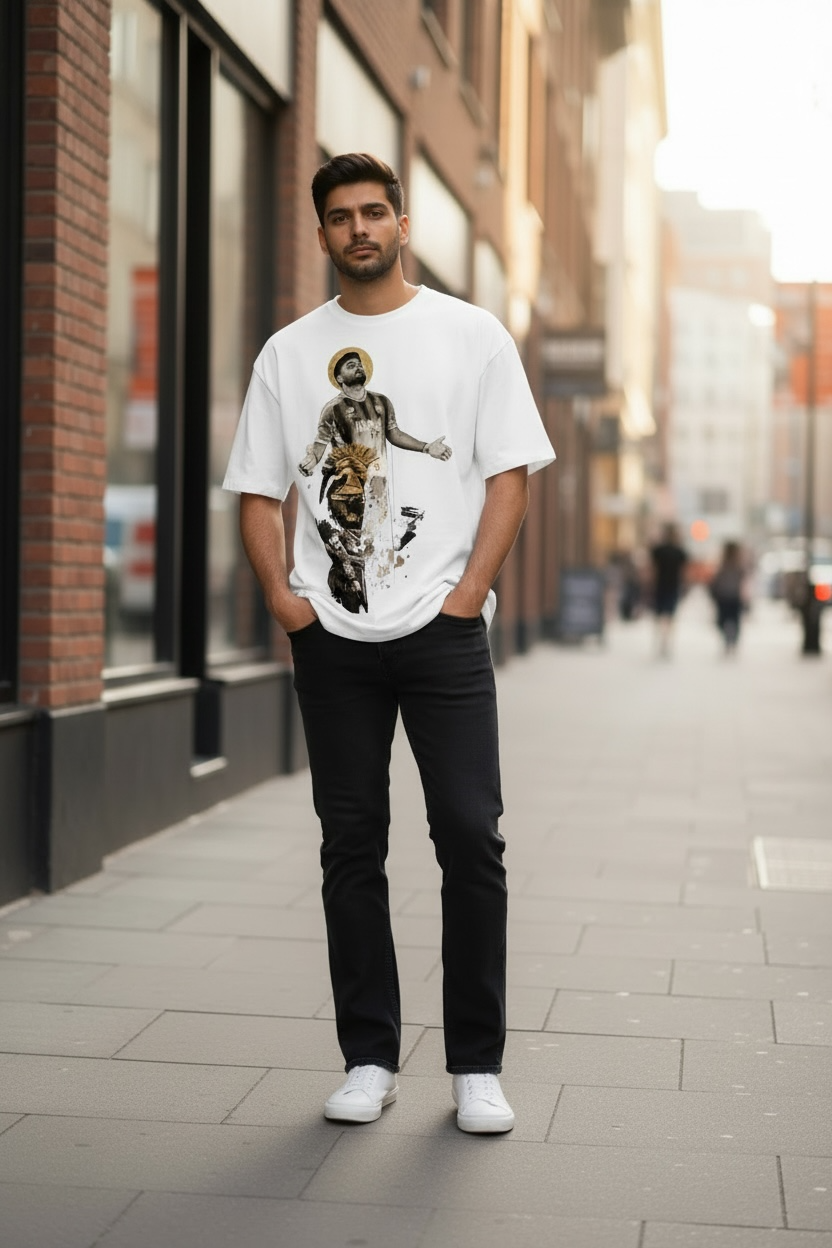 Graphic Cricket-Themed White T-shirt