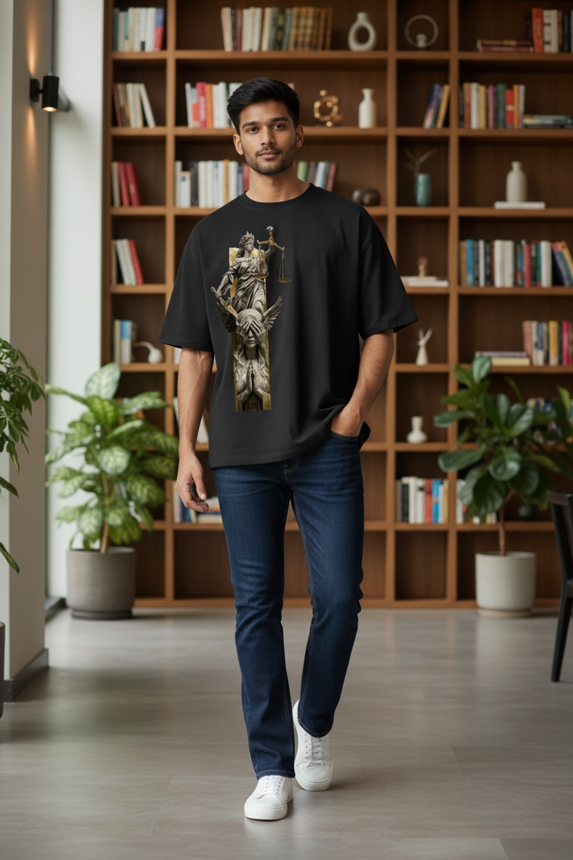 Justice Statue Graphic T-Shirt BLACK