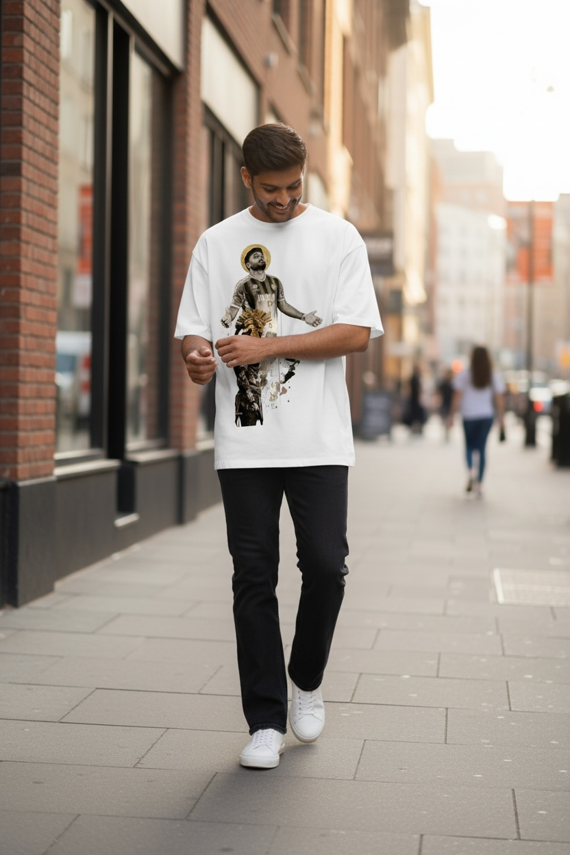 Graphic Cricket-Themed White T-shirt