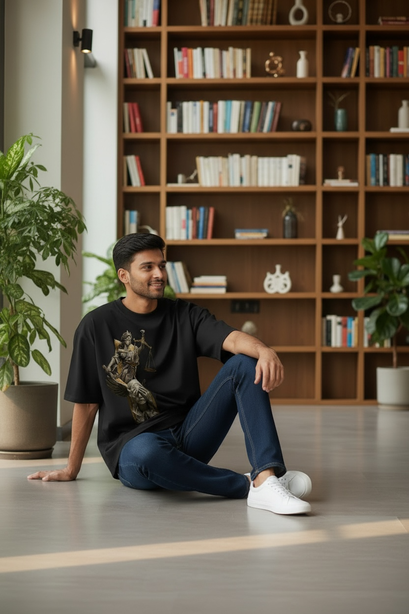 Justice Statue Graphic T-Shirt BLACK