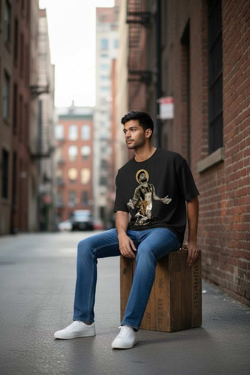 India Cricket Hero Graphic Tee BLACK