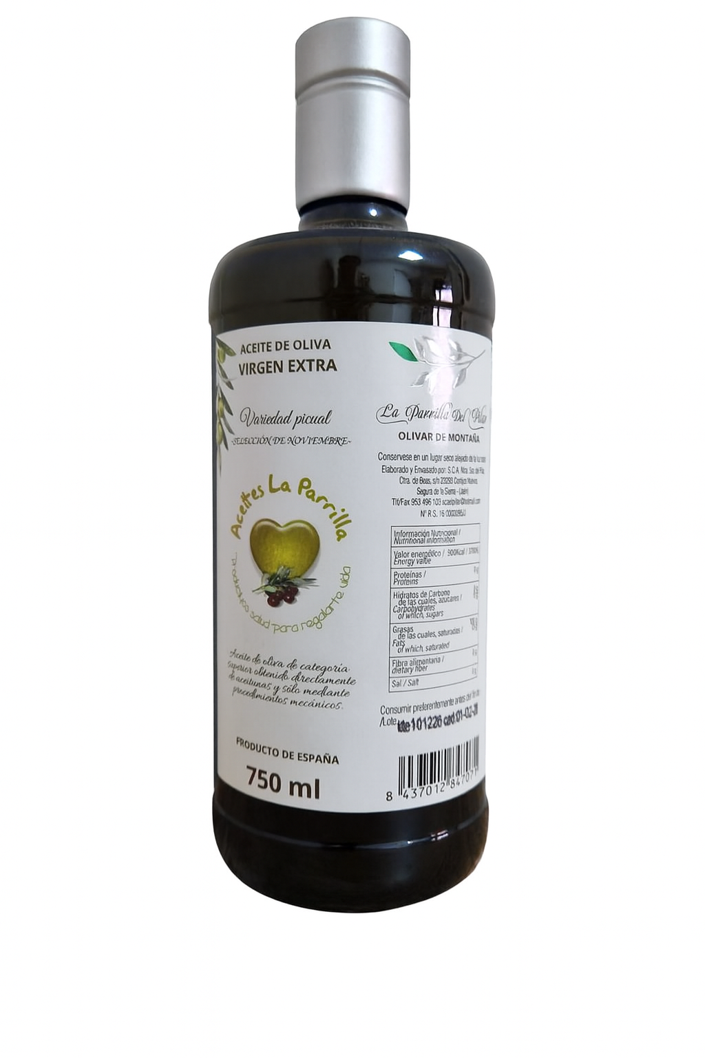 CRISTAL de 750 ml, Aceite de Oliva Virgen Extra (Temprano, selección de noviembre)