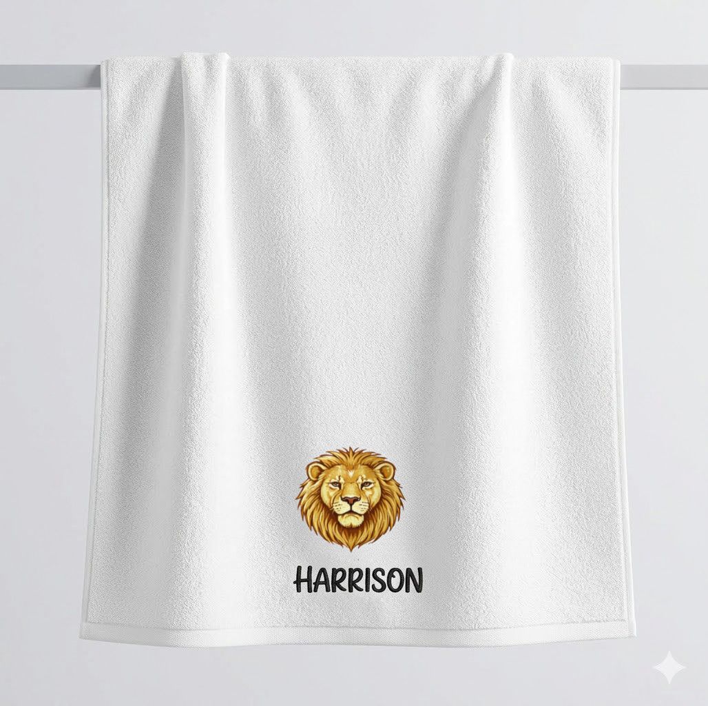 Personalized Lion Embroidered Towel