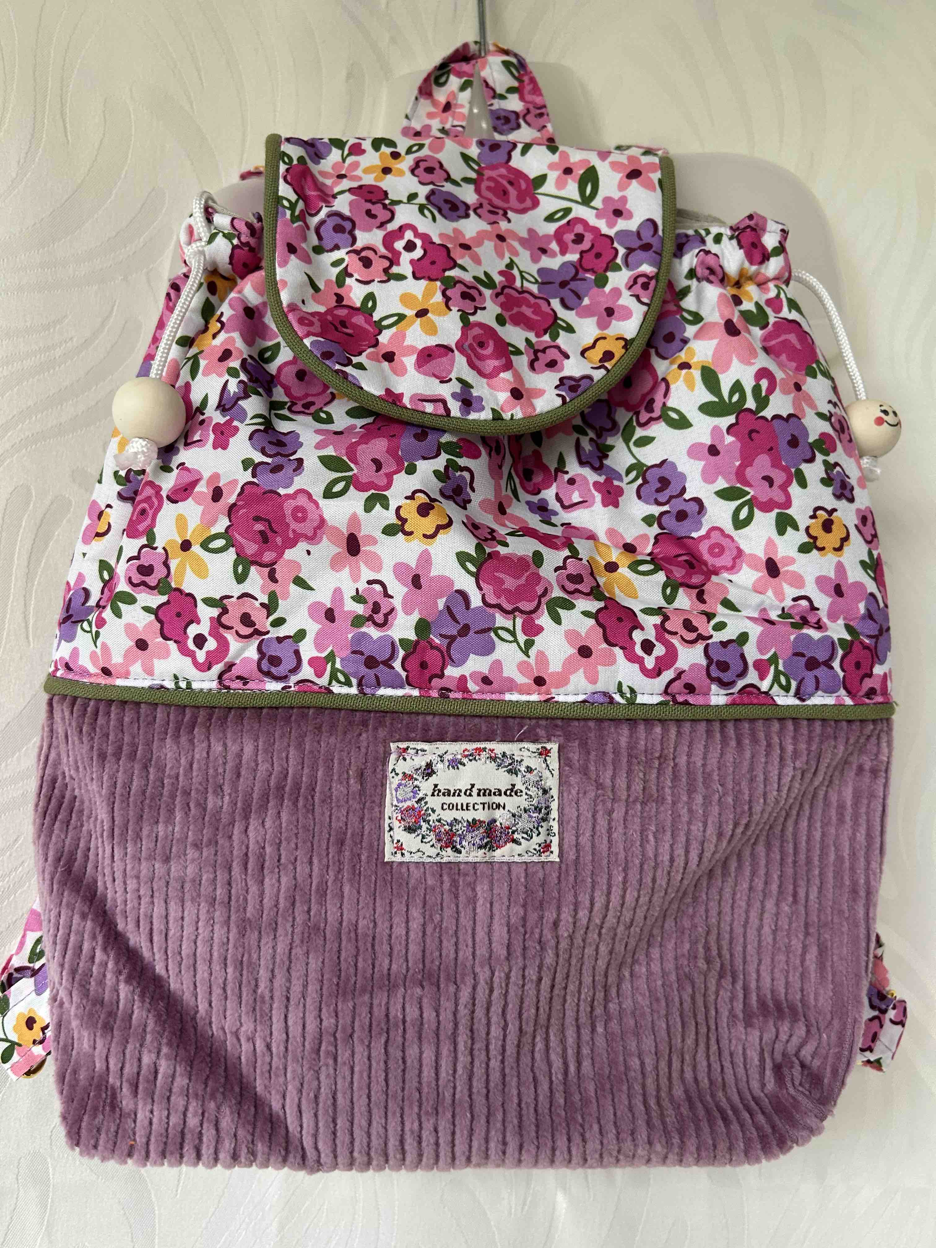 Sac à dos liberty fuchsia et velours mauve