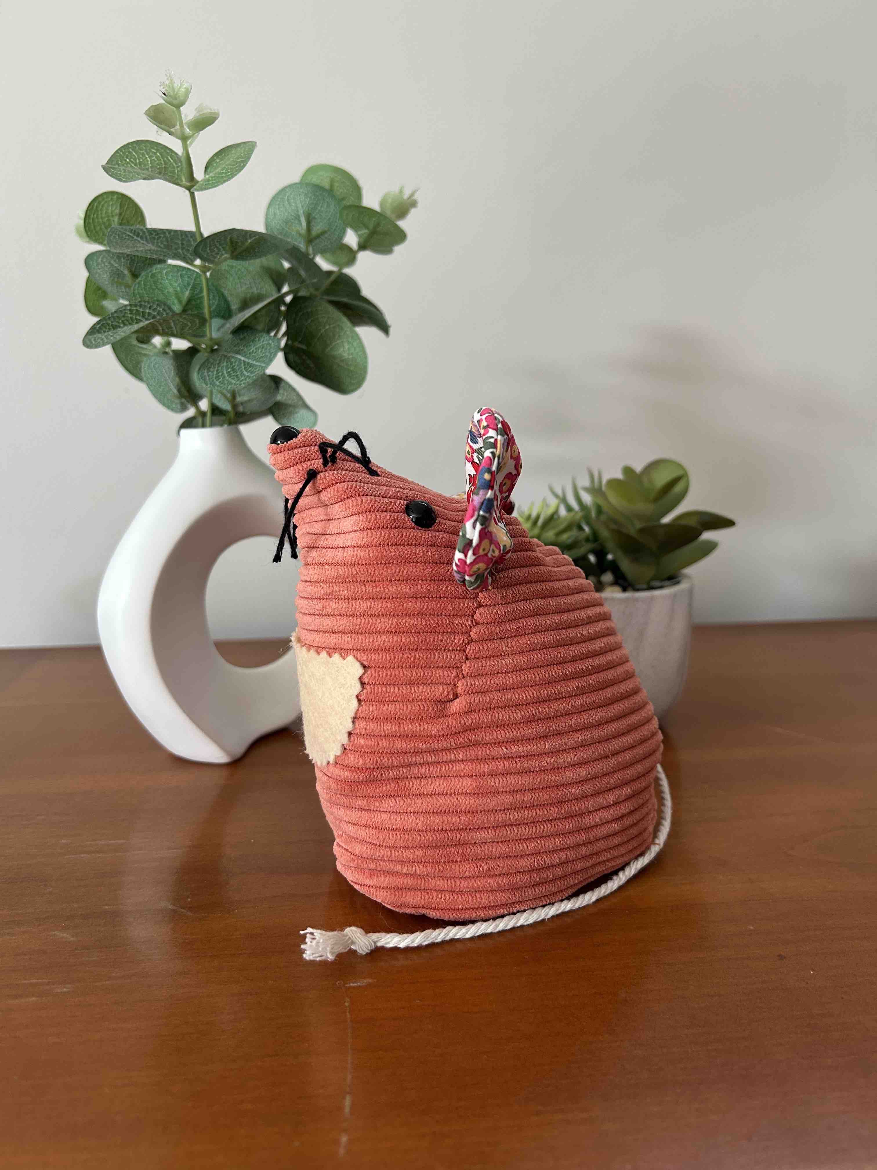 Souris multifonctions en velours côtelé abricot