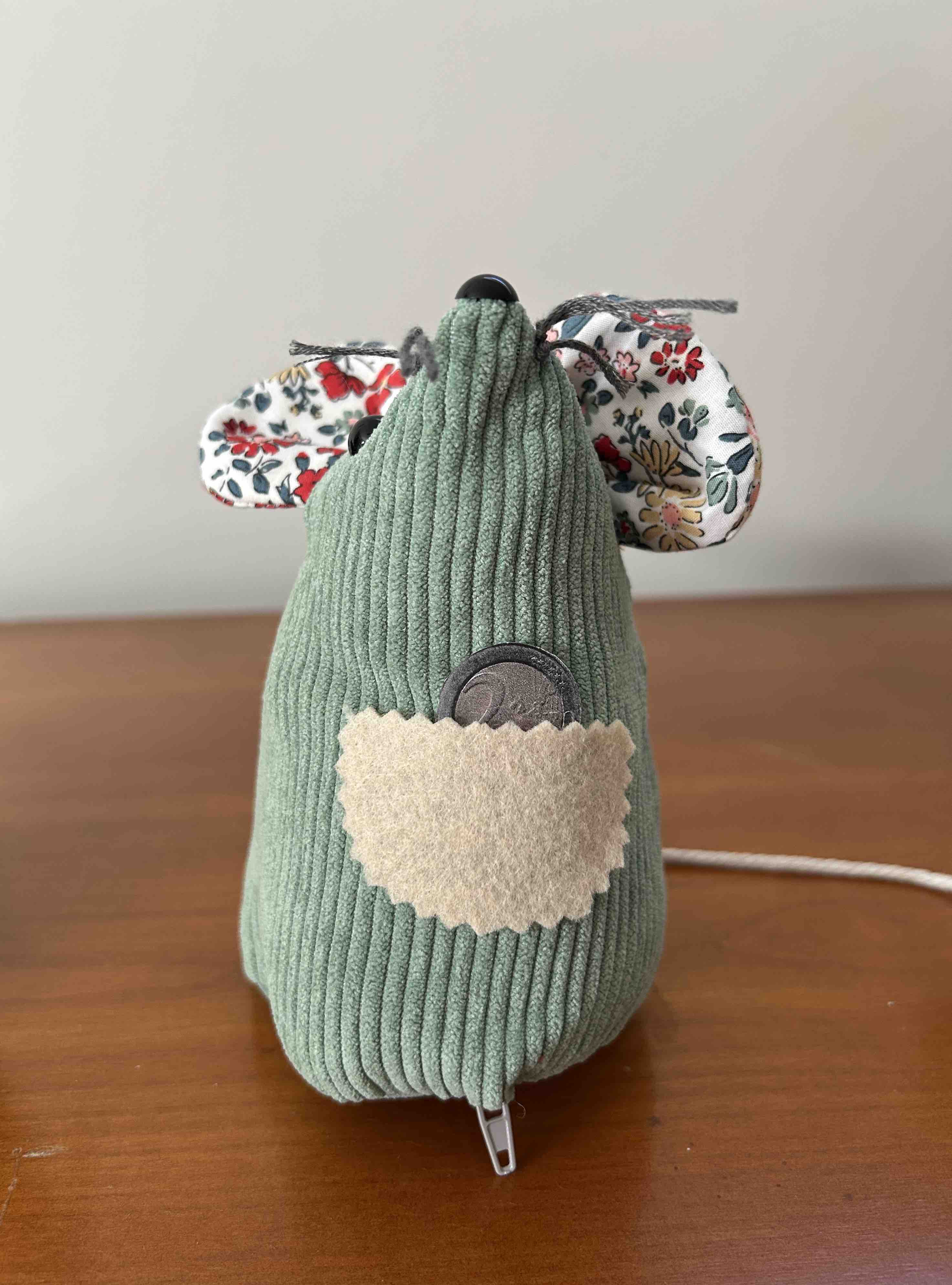 Souris multifonctions vertes en velours côtelé