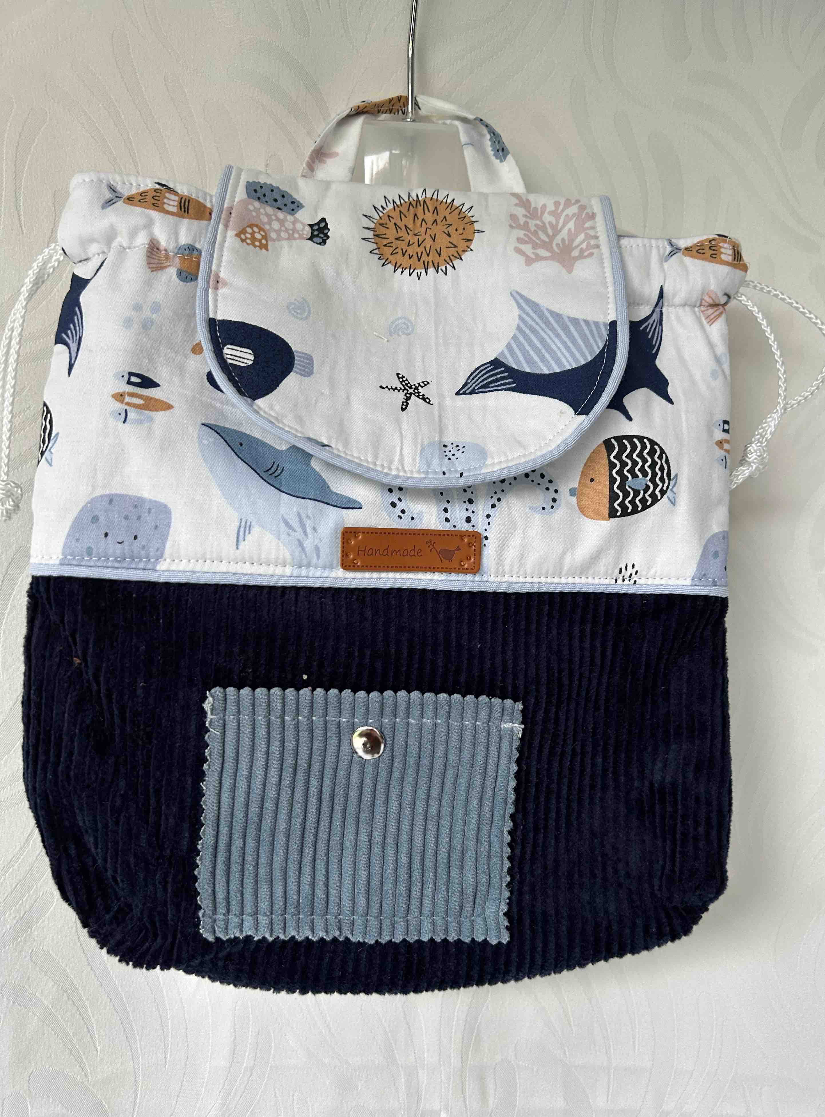 Sac à dos animaux marins et velours bleu marine
