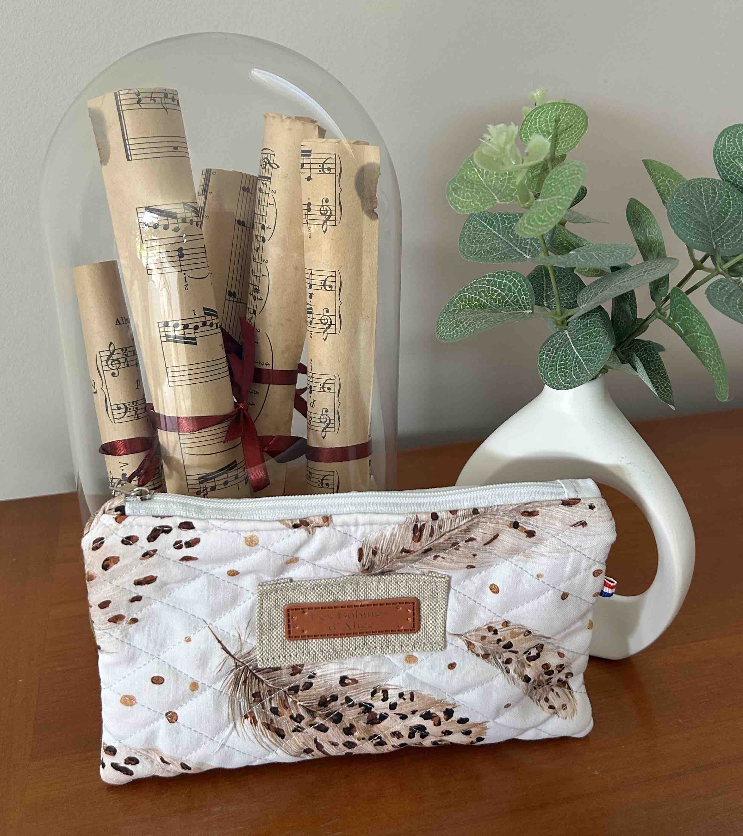 Pochette damassée plumes