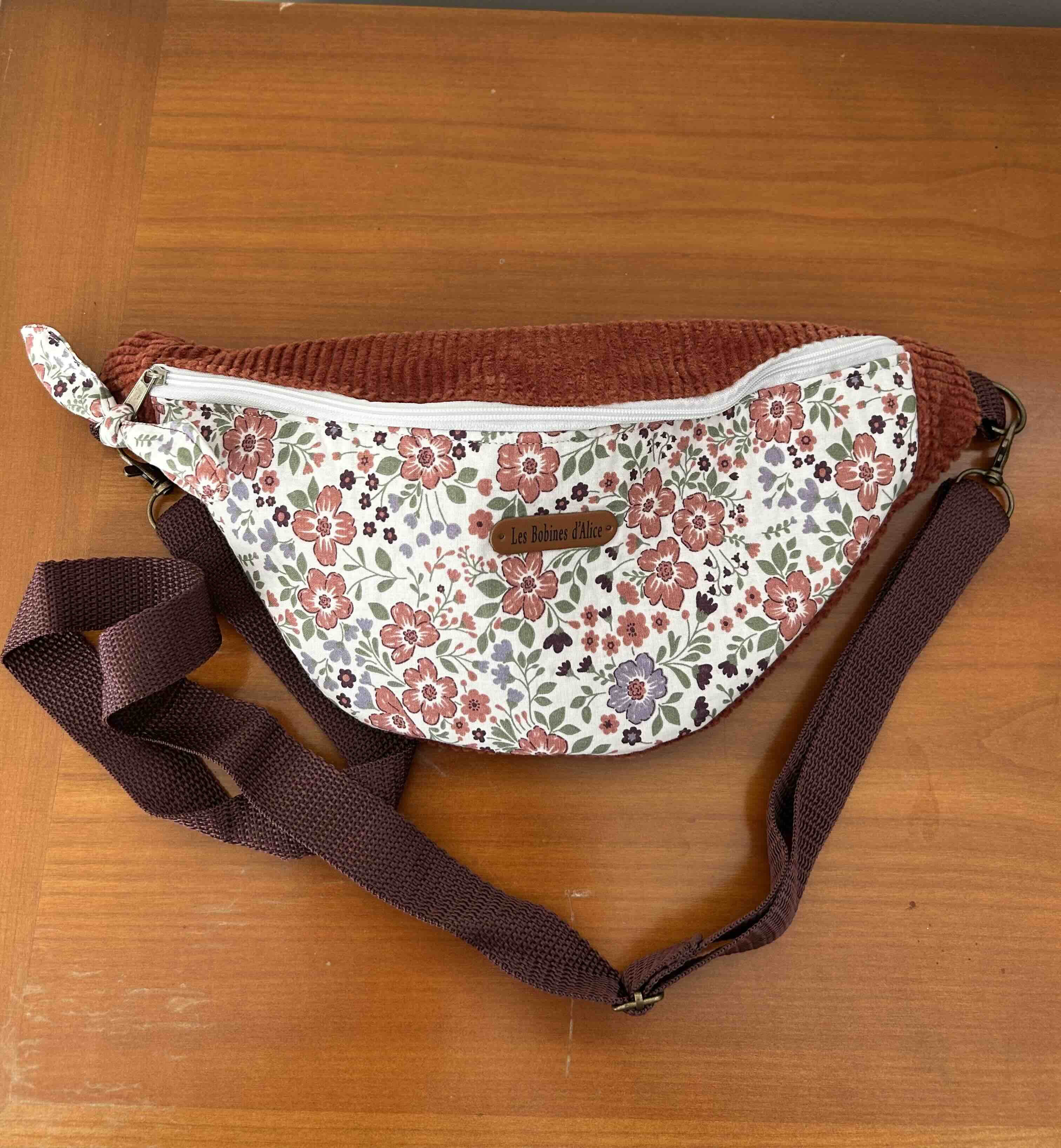 Sac banane velours Terracota et Fleurs