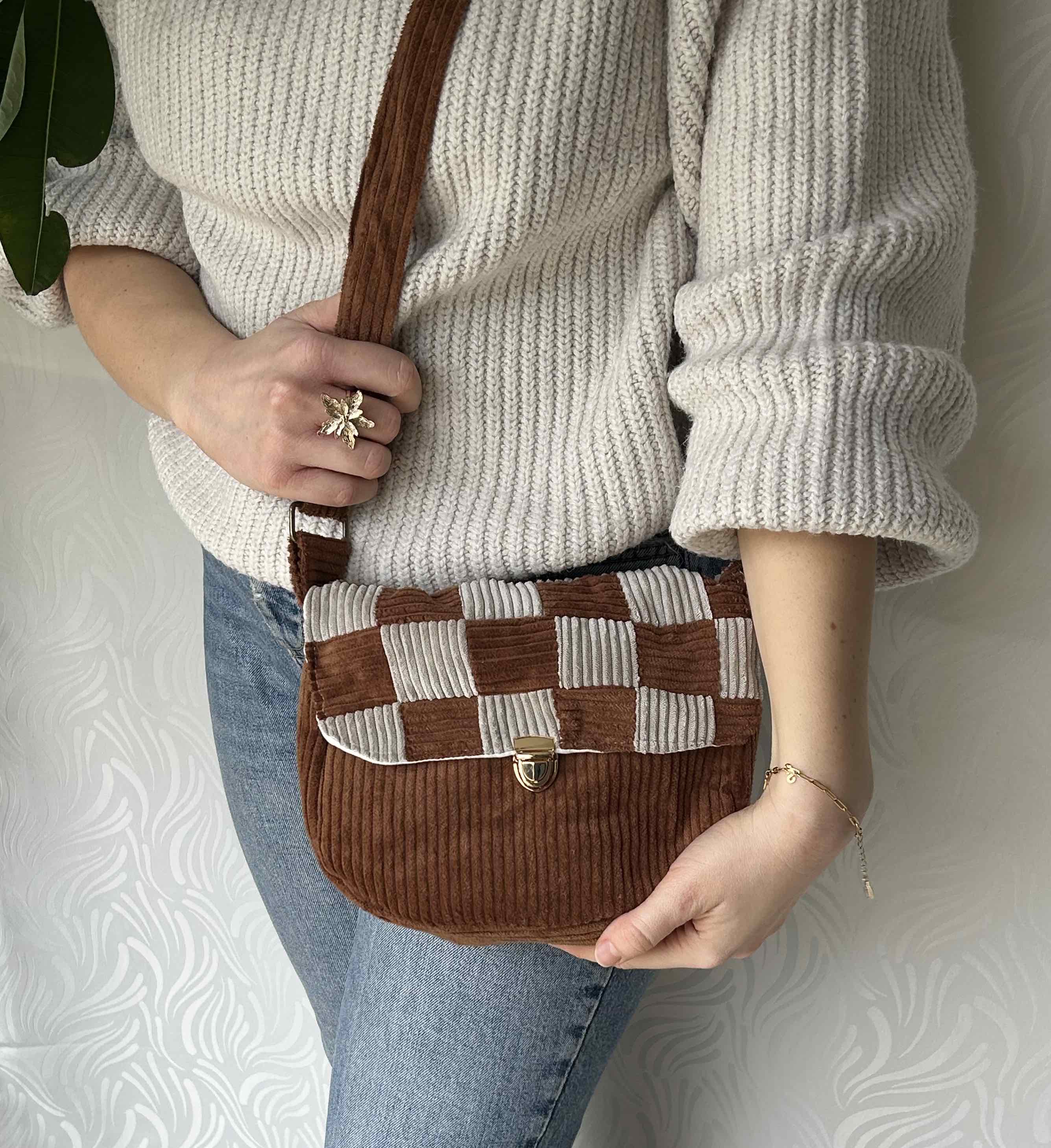 Sac besace damier marron