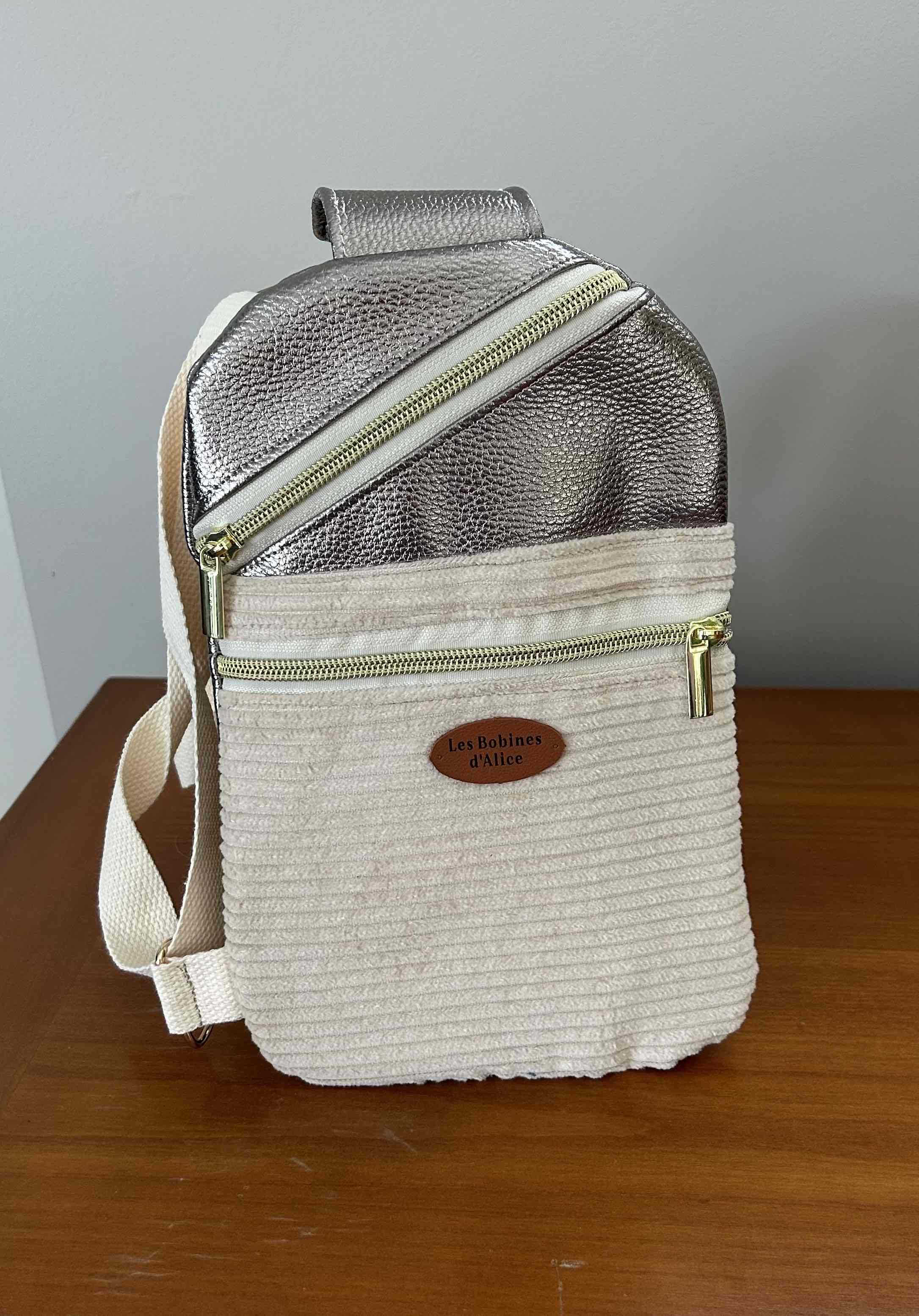 Sac anti-vol simili bronze et velours écru