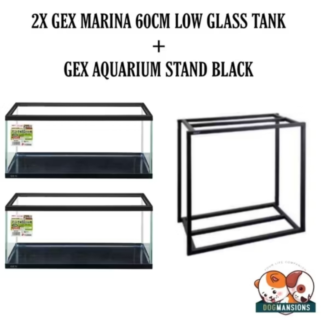 BUNDLE Deal: 2x GEX Marina 60cm Low Profile Tanks + GEX Aquarium Stand Black Or White 60cm COVER OR WITHOUT COVER