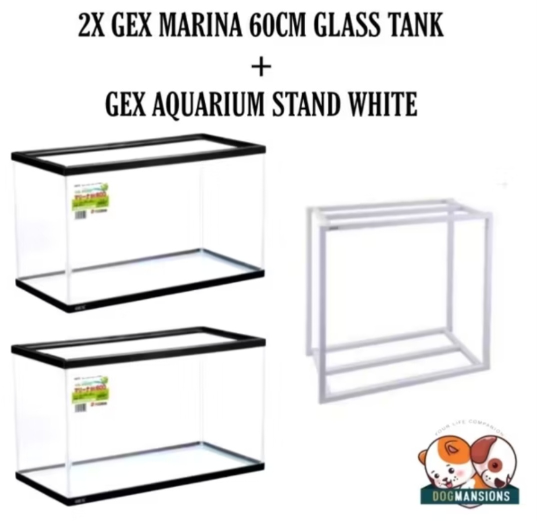 BUNDLE Deal: 2x GEX Marina BK600 60cm Tanks + GEX Aquarium Stand Black or White 60cm