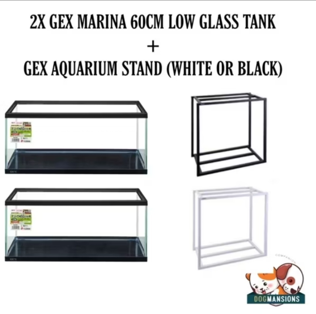 BUNDLE Deal: 2x GEX Marina 60cm Low Profile Tanks + GEX Aquarium Stand Black Or White 60cm COVER OR WITHOUT COVER
