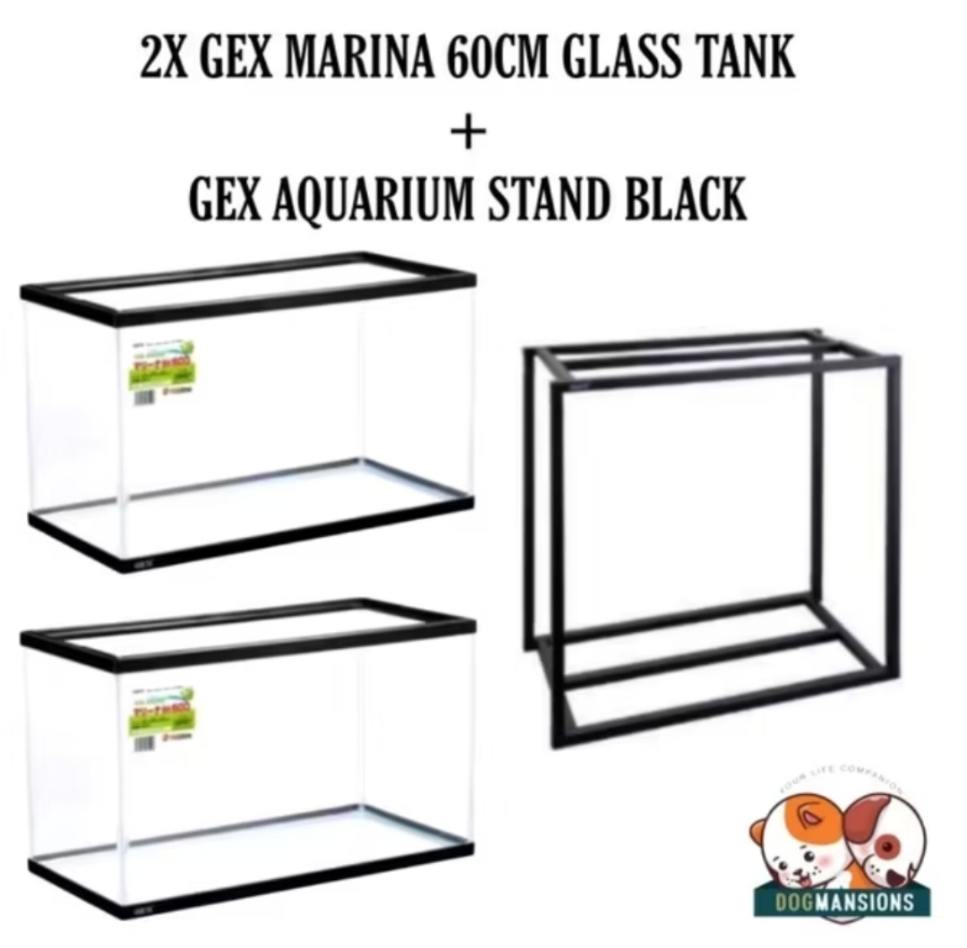 BUNDLE Deal: 2x GEX Marina BK600 60cm Tanks + GEX Aquarium Stand Black or White 60cm