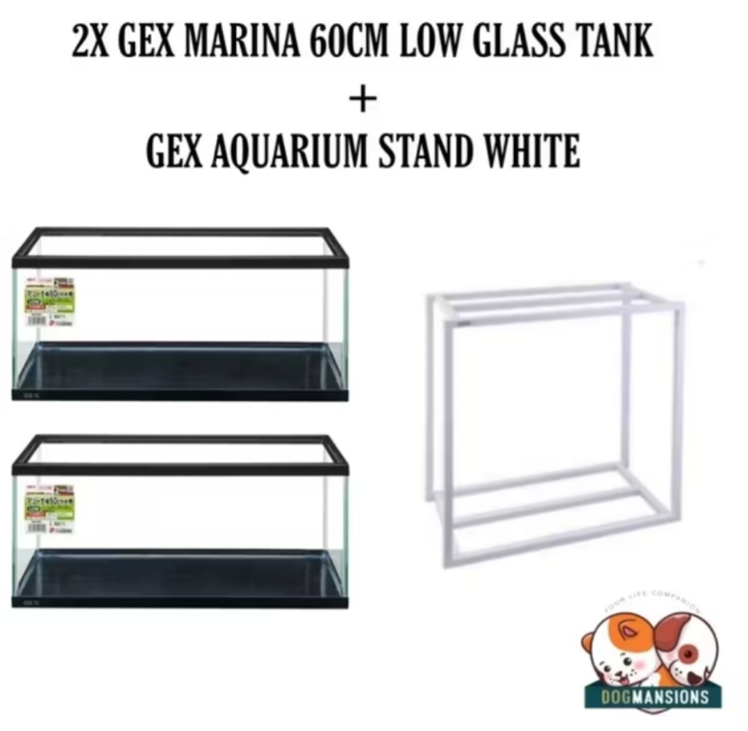 BUNDLE Deal: 2x GEX Marina 60cm Low Profile Tanks + GEX Aquarium Stand Black Or White 60cm COVER OR WITHOUT COVER