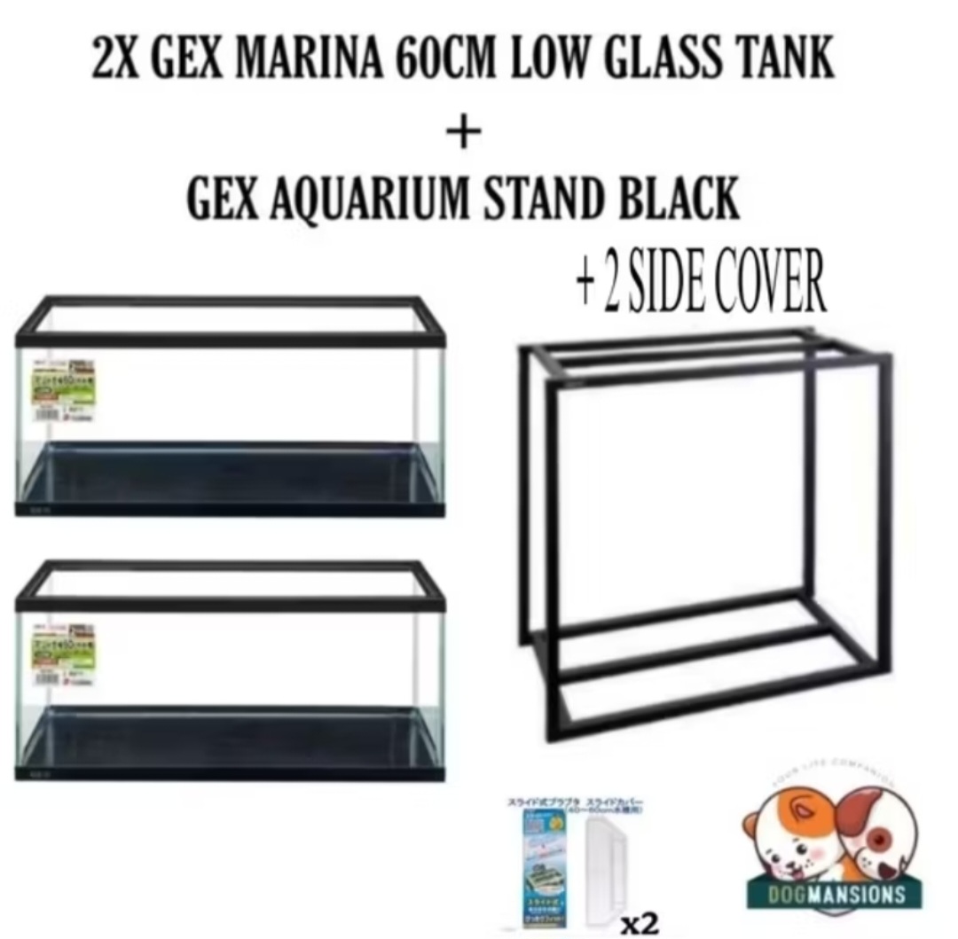 BUNDLE Deal: 2x GEX Marina 60cm Low Profile Tanks + GEX Aquarium Stand Black Or White 60cm COVER OR WITHOUT COVER