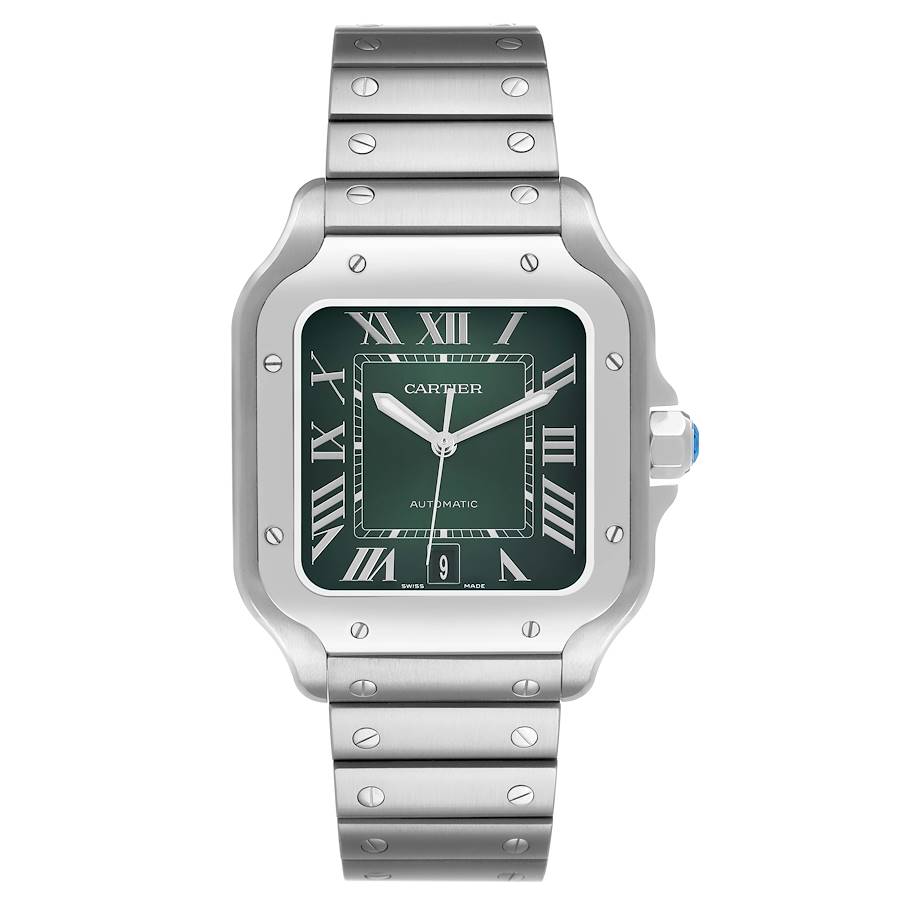Cartier Santos Large Steel Green Dial Mens 