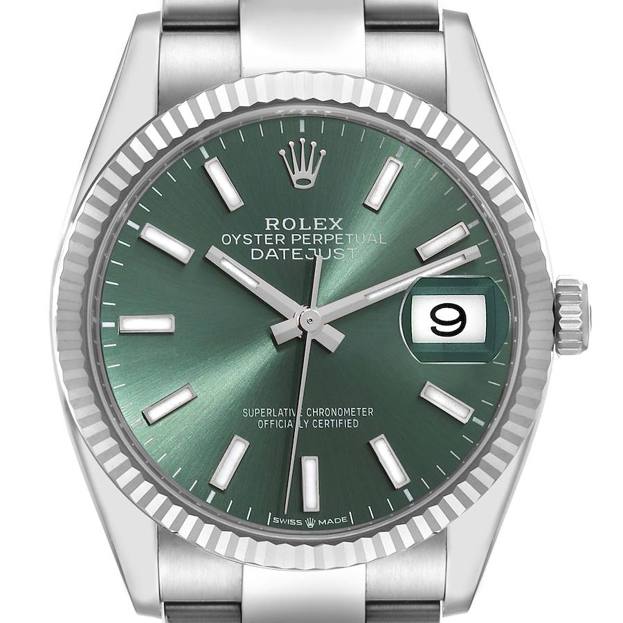 Rolex Datejust Steel White Gold Mint Green Dial Mens Watch