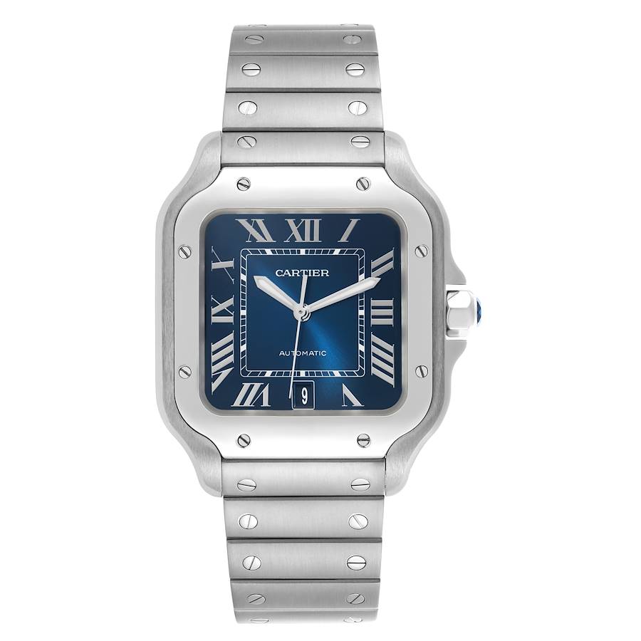 Cartier Santos Large Blue Dial Steel Mens Watch