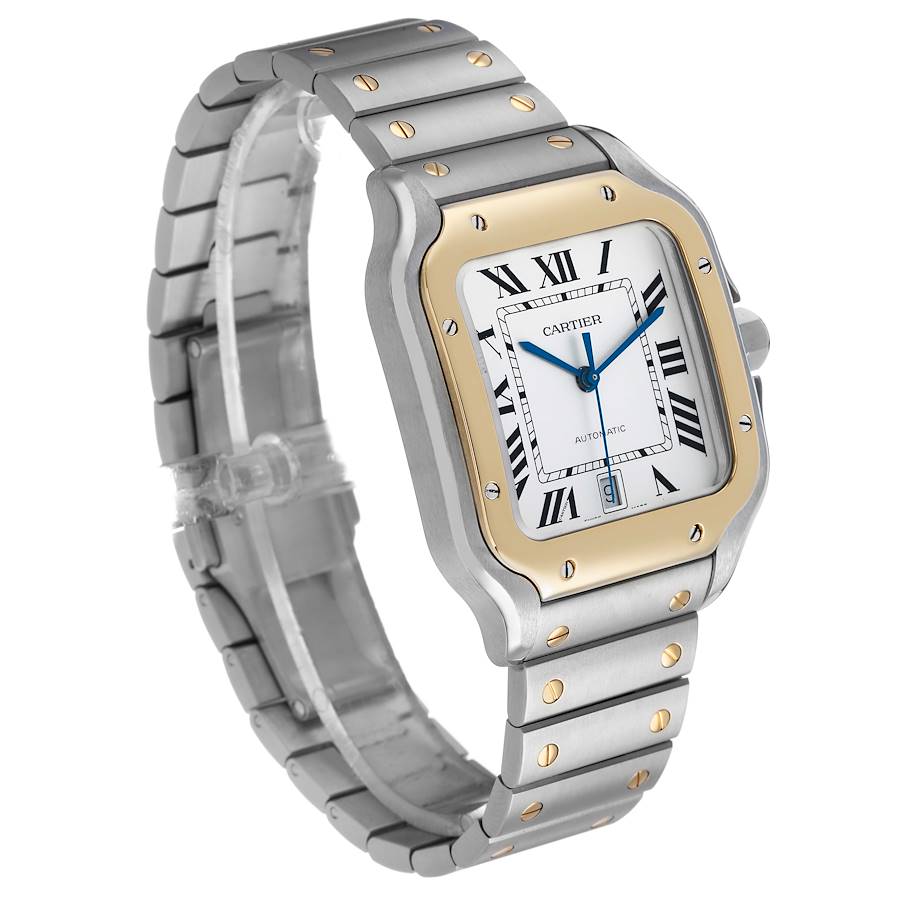 Cartier Santos Large Silver Dial Steel Yellow Gold Mens