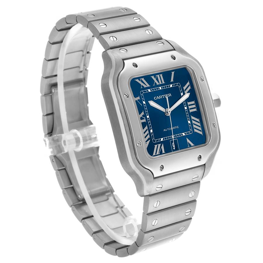 Cartier Santos Large Blue Dial Steel Mens Watch
