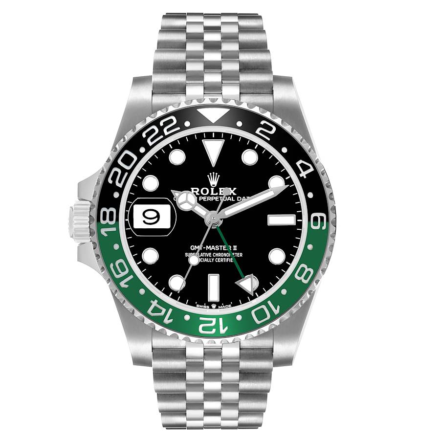 Rolex GMT Master II Steel Sprite Green Black Bezel Mens