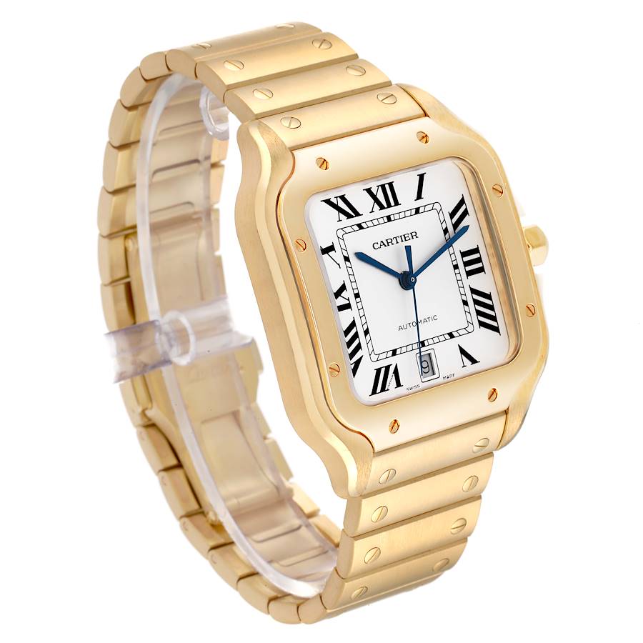 Cartier Santos Silver Dial Large Yellow Gold Mens Watch