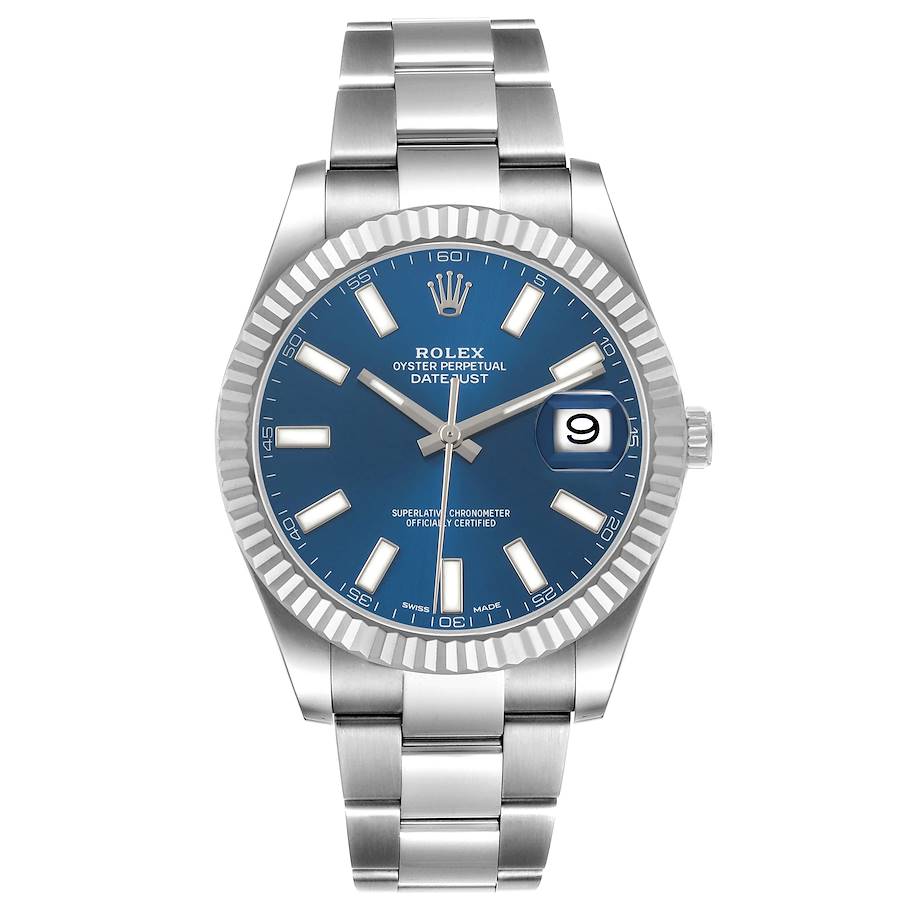 Rolex Datejust Steel White Gold Blue Diamond Dial Mens 