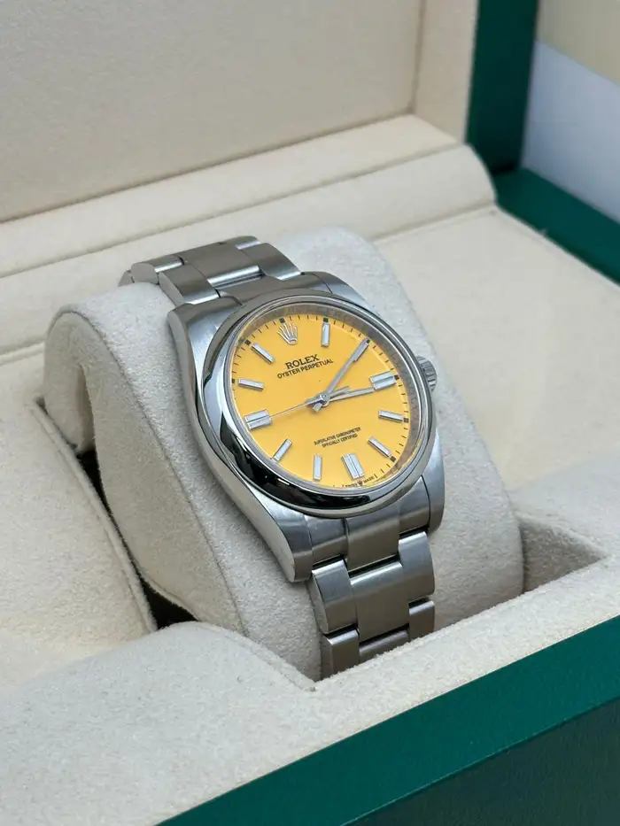 Rolex Oyster Perpetual Acero Personalizado Esfera Amarilla Oyster 