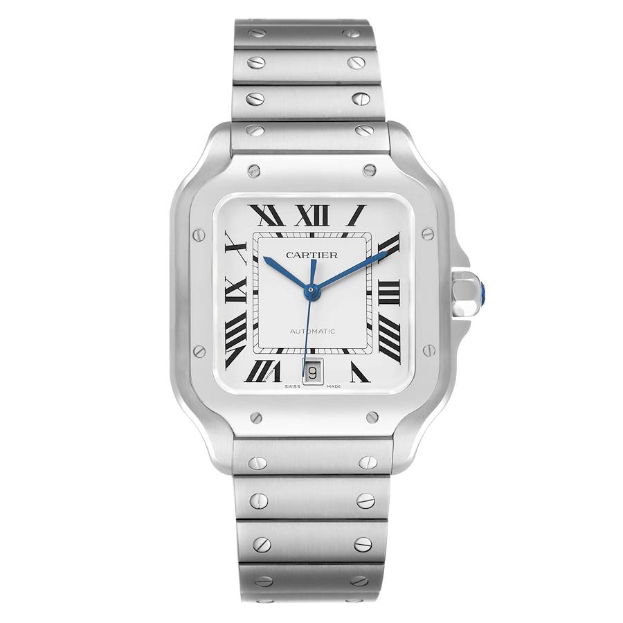 Cartier Santos Large Steel Silver Dial Mens Watch