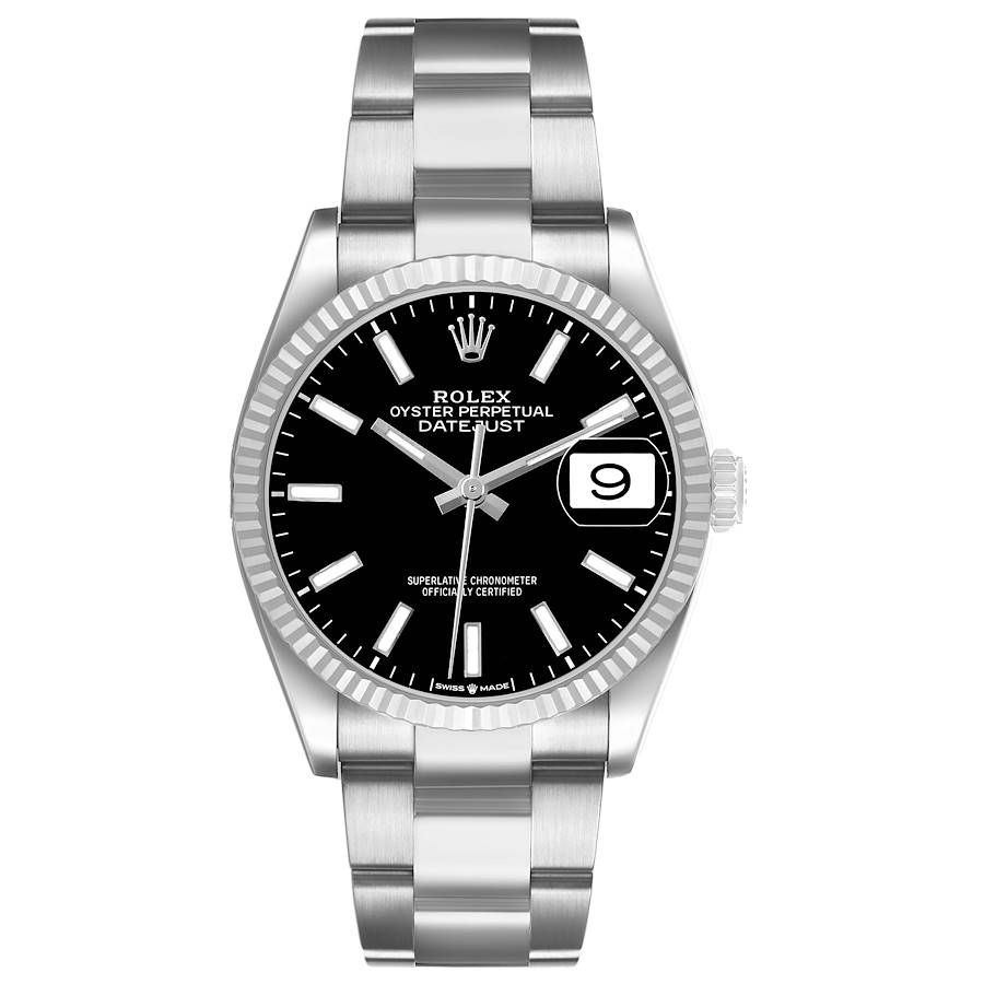 Rolex Datejust Black Dial Steel White Gold Mens Watch