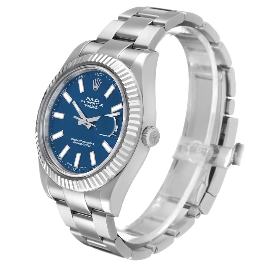 Rolex Datejust Steel White Gold Blue Diamond Dial Mens 