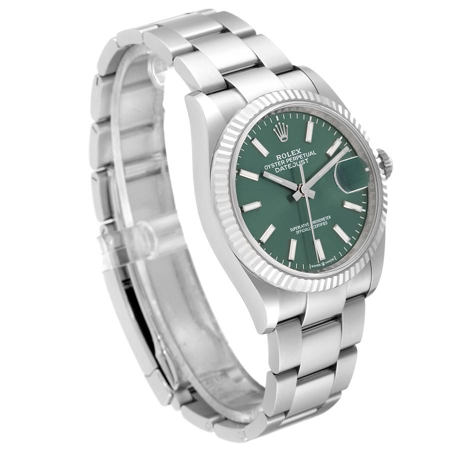 Rolex Datejust Steel White Gold Mint Green Dial Mens Watch