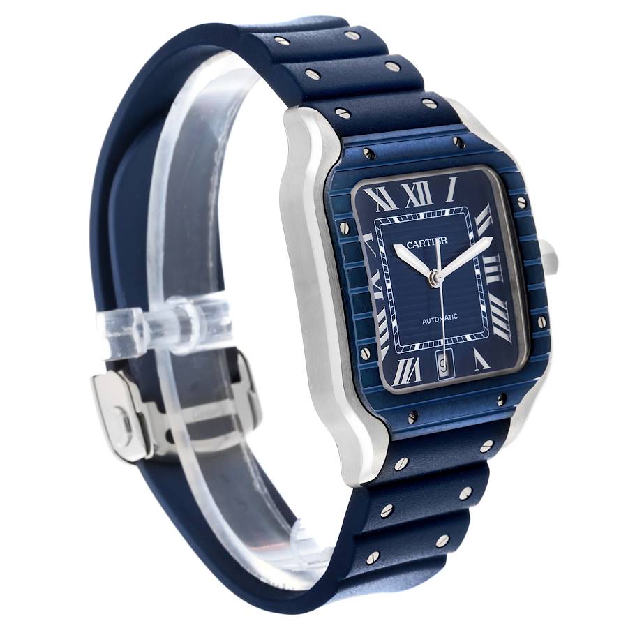Cartier Santos Large PVD Blue Dial Steel Mens Watch 