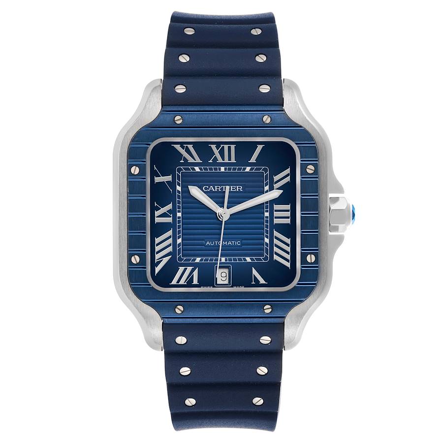 Cartier Santos Large PVD Blue Dial Steel Mens Watch 