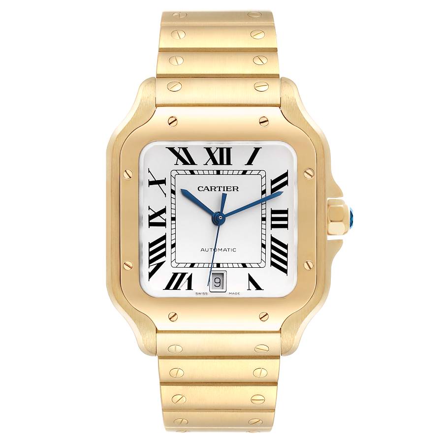 Cartier Santos Silver Dial Large Yellow Gold Mens Watch