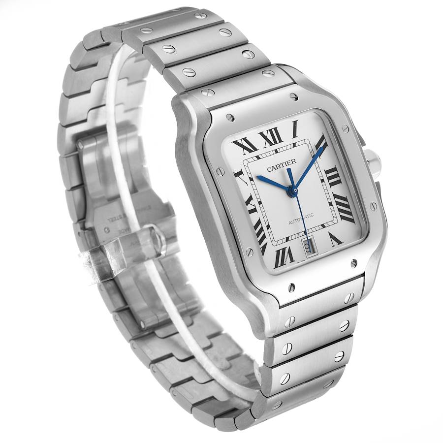 Cartier Santos Large Steel Silver Dial Mens Watch