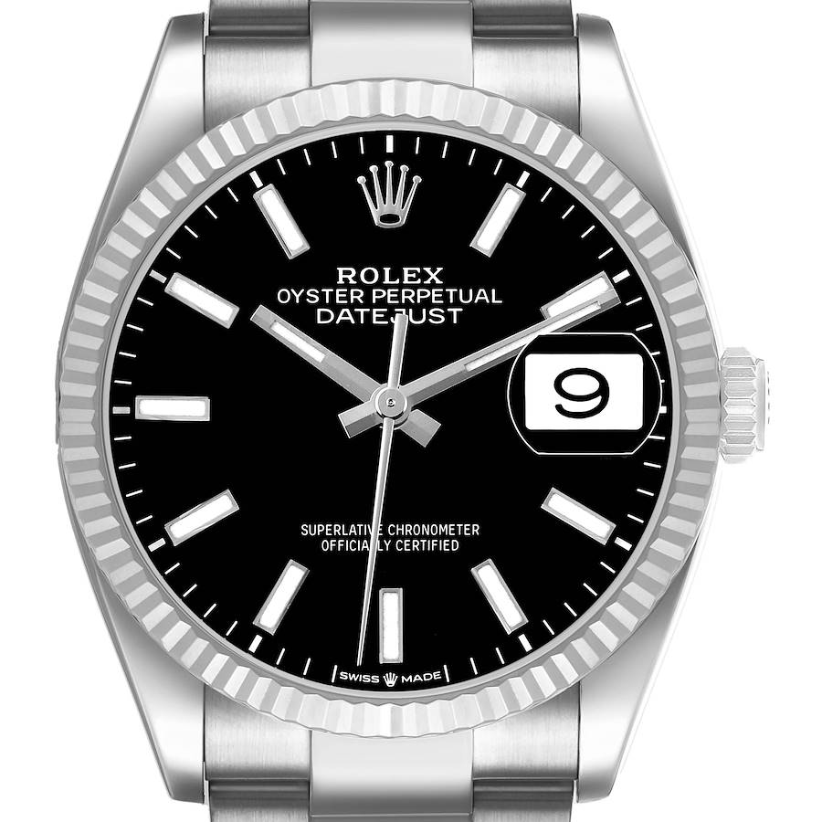 Rolex Datejust Black Dial Steel White Gold Mens Watch