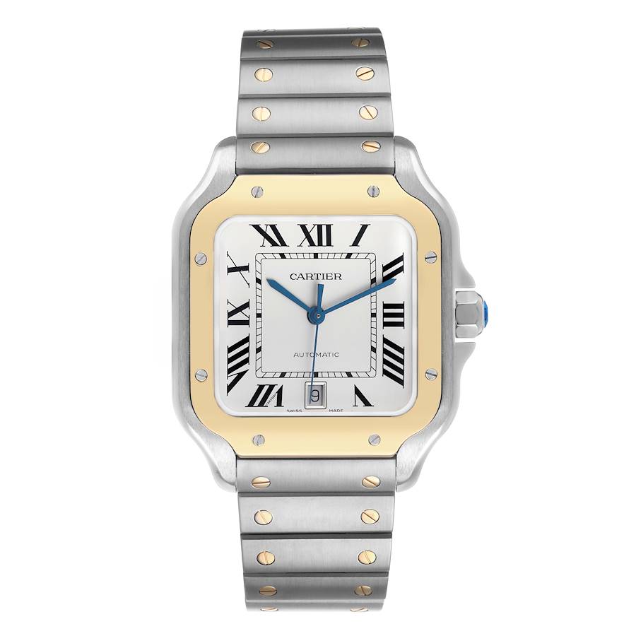 Cartier Santos Large Silver Dial Steel Yellow Gold Mens