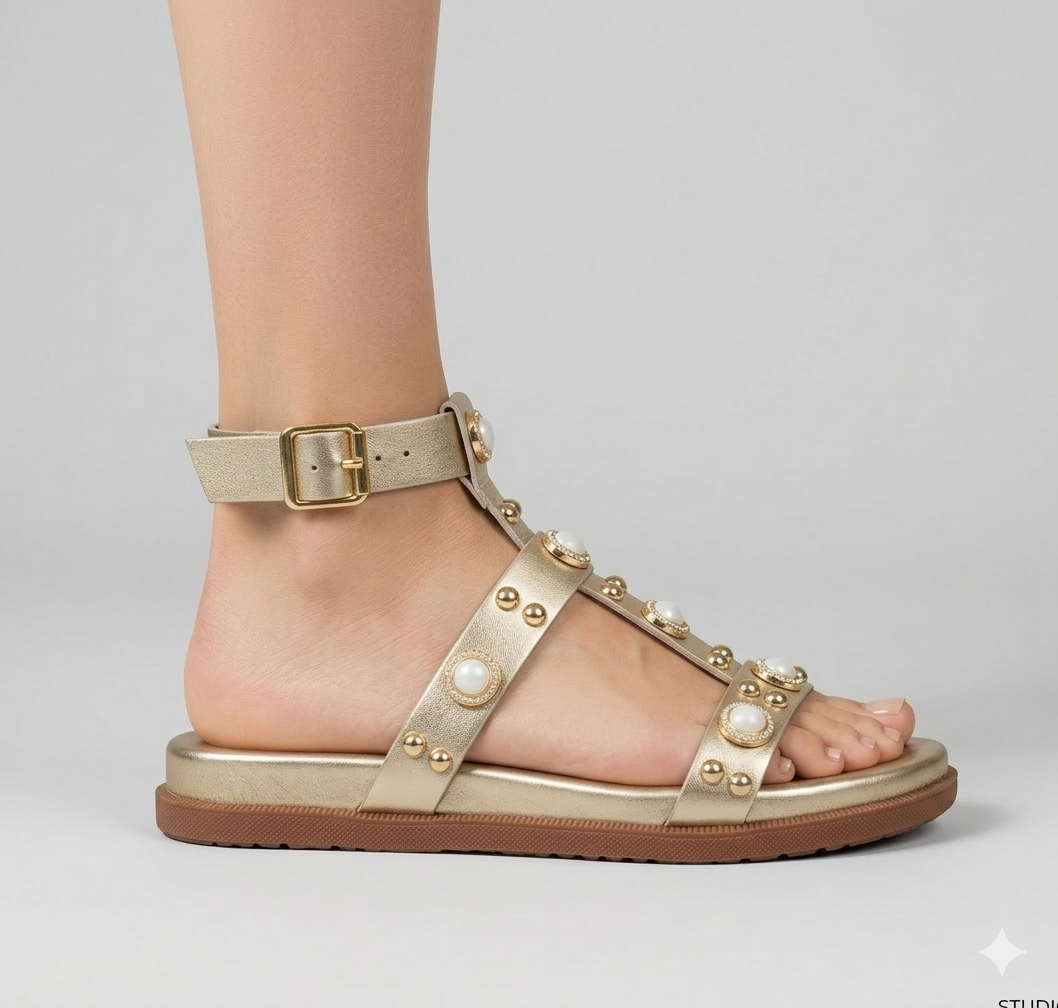 Sandália Dourada com Pedrarias
