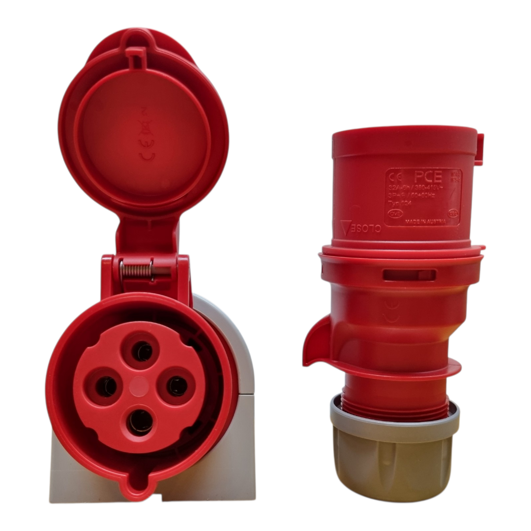 Clavija Aérea Y Base Mural 3 Polos + T 32A 415V 6H Roja IP44 (kit)