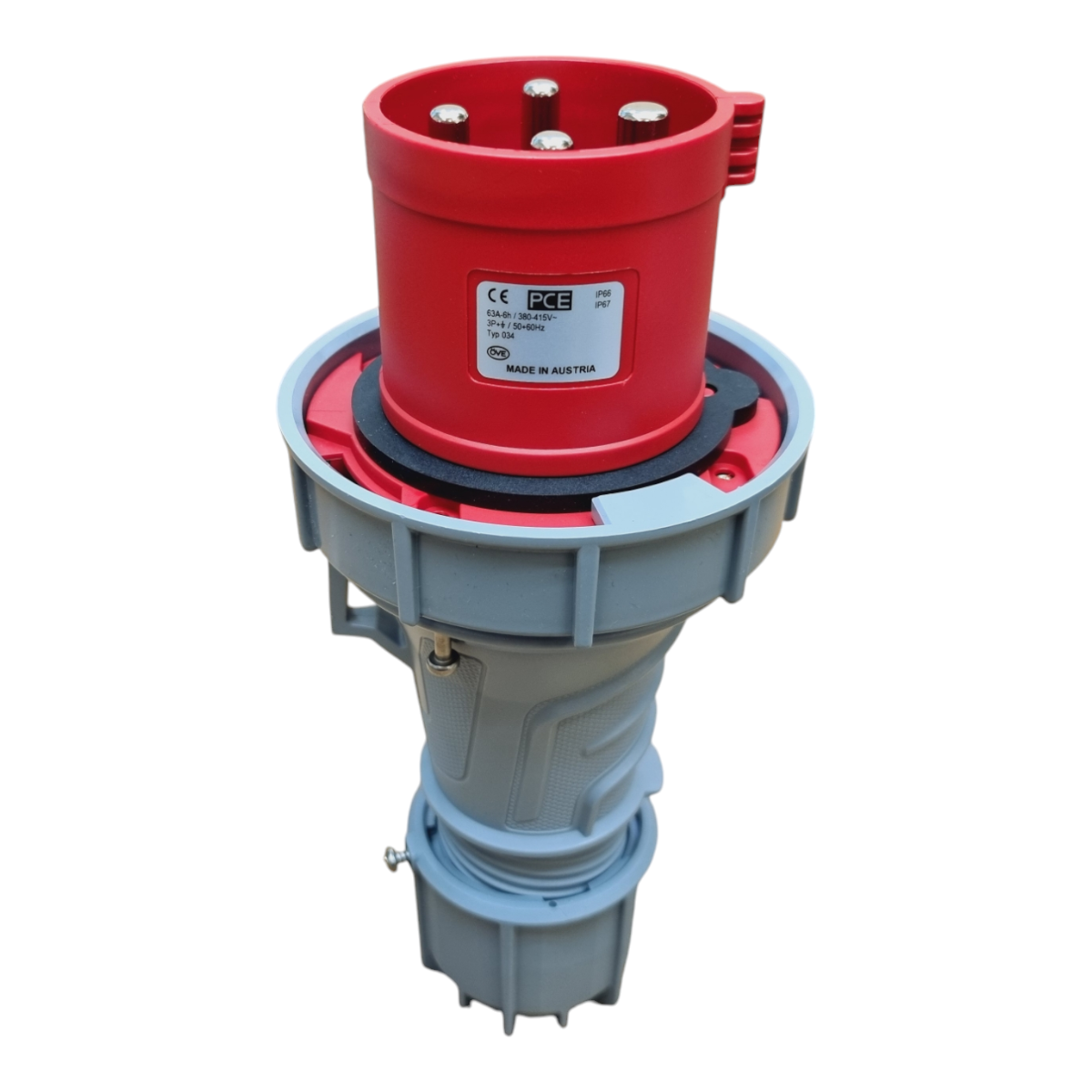 Clavija Aérea Y Base Mural 63A 3p + T 415v 6h Rojo Ip67 (kit)