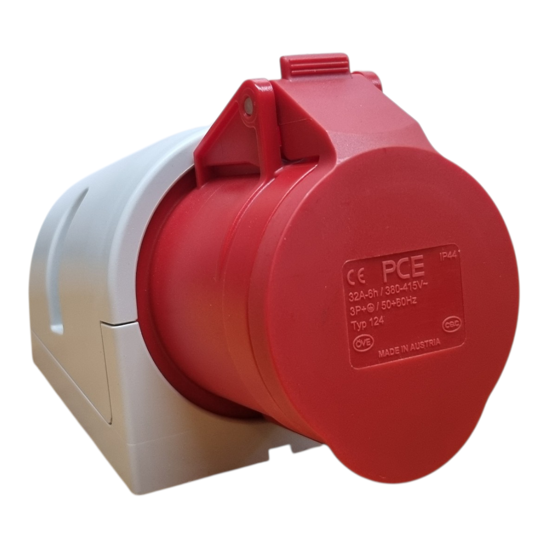 Clavija Aérea Y Base Mural 3 Polos + T 32A 415V 6H Roja IP44 (kit)