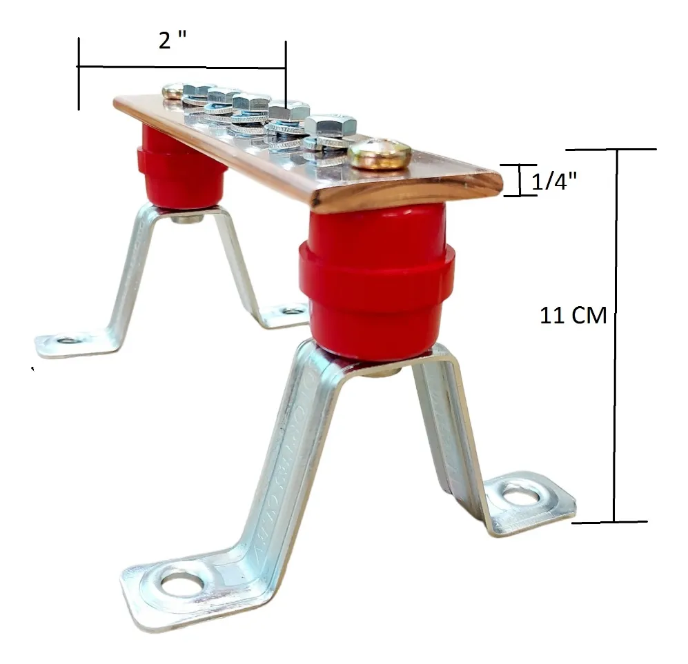 Barra De Cobre 1/4" x 2" (21cm) Aislador, Trapecio, 5 Tornillos