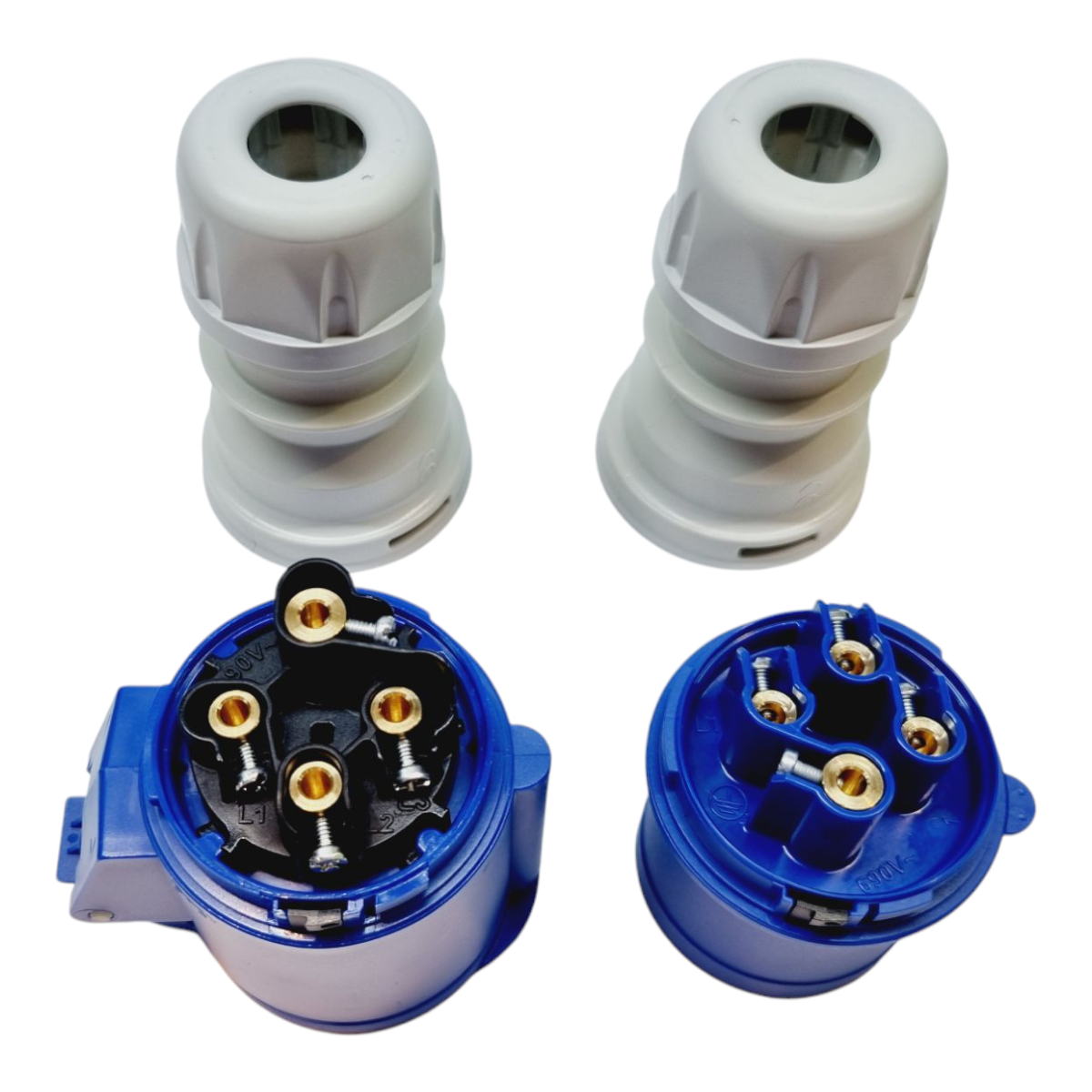 Clavija Aérea Y Clavija Aérea 3 Polos + T 32A 250V 9H Azul IP44 (kit)