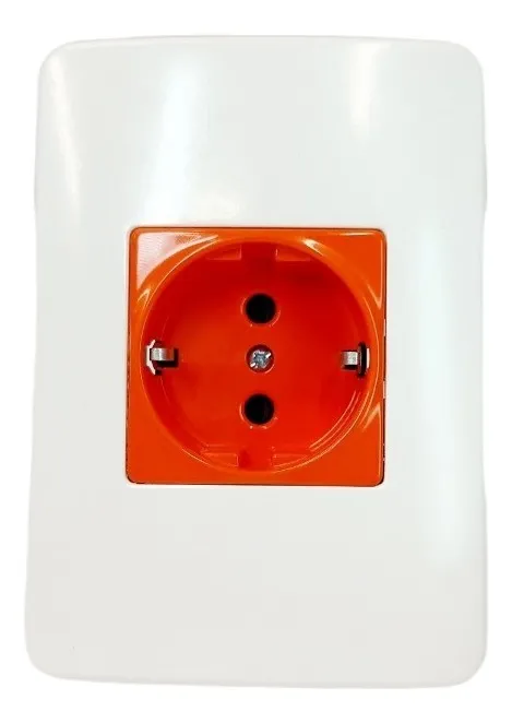 Contacto Europeo Schuko Pared 2 Polos + T Naranja Con Placa 