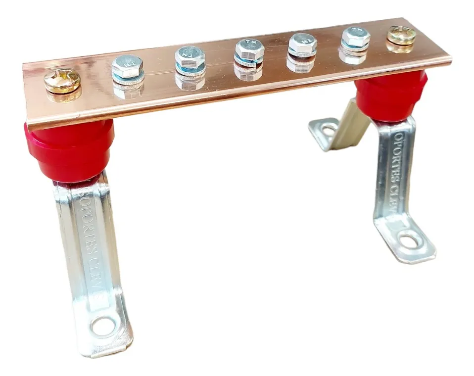 Barra De Cobre 1/4" x 2" (21cm) Aislador, Trapecio, 5 Tornillos